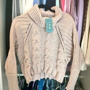 Cropped Turtleneck Knit Sweater